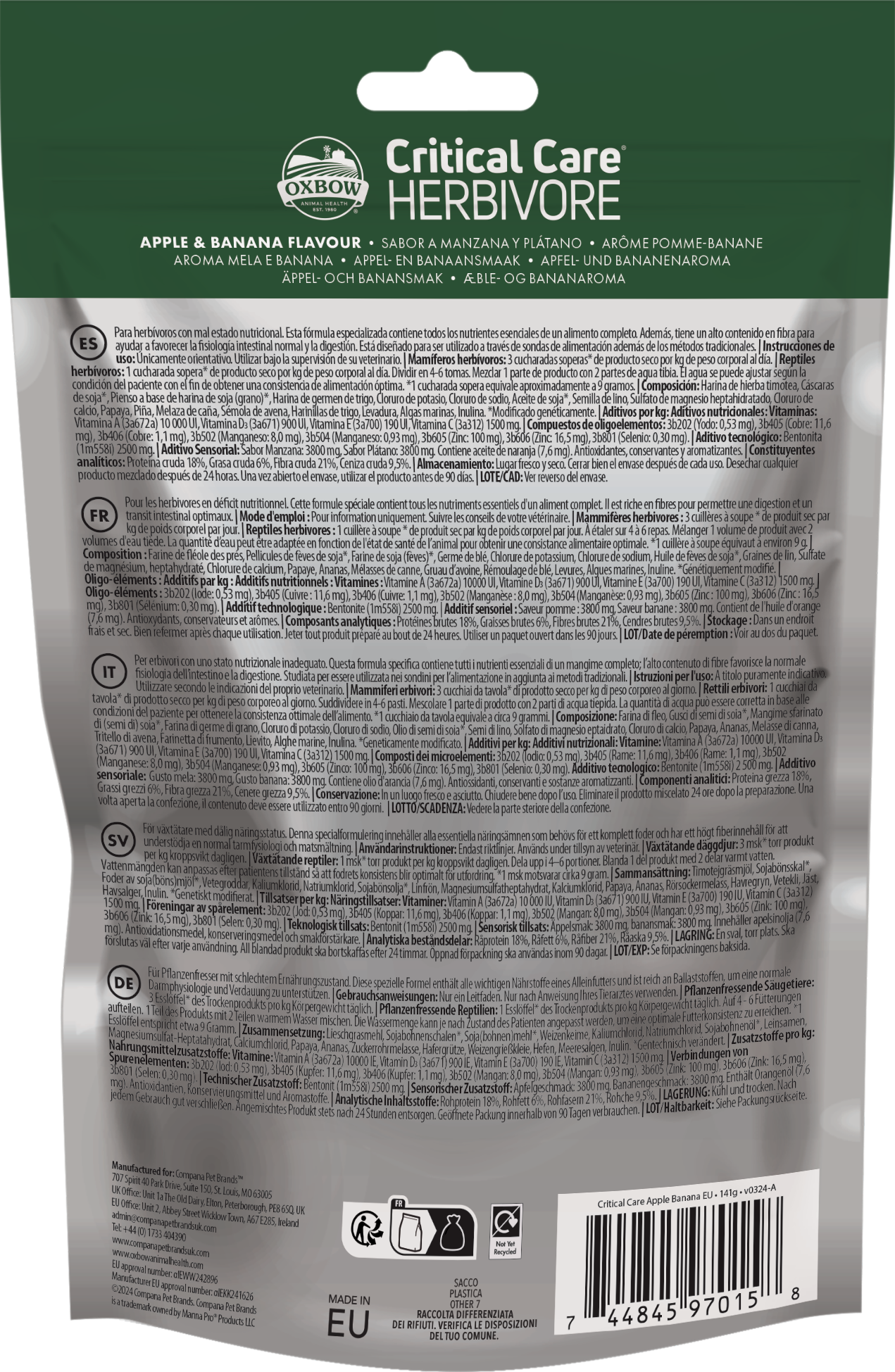 Oxbow Critical Care Apple & Banana Flavour 141g