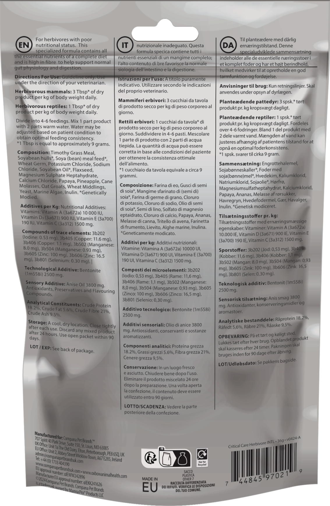Oxbow Critical Care Herbivore Alimentation Assistée 141g