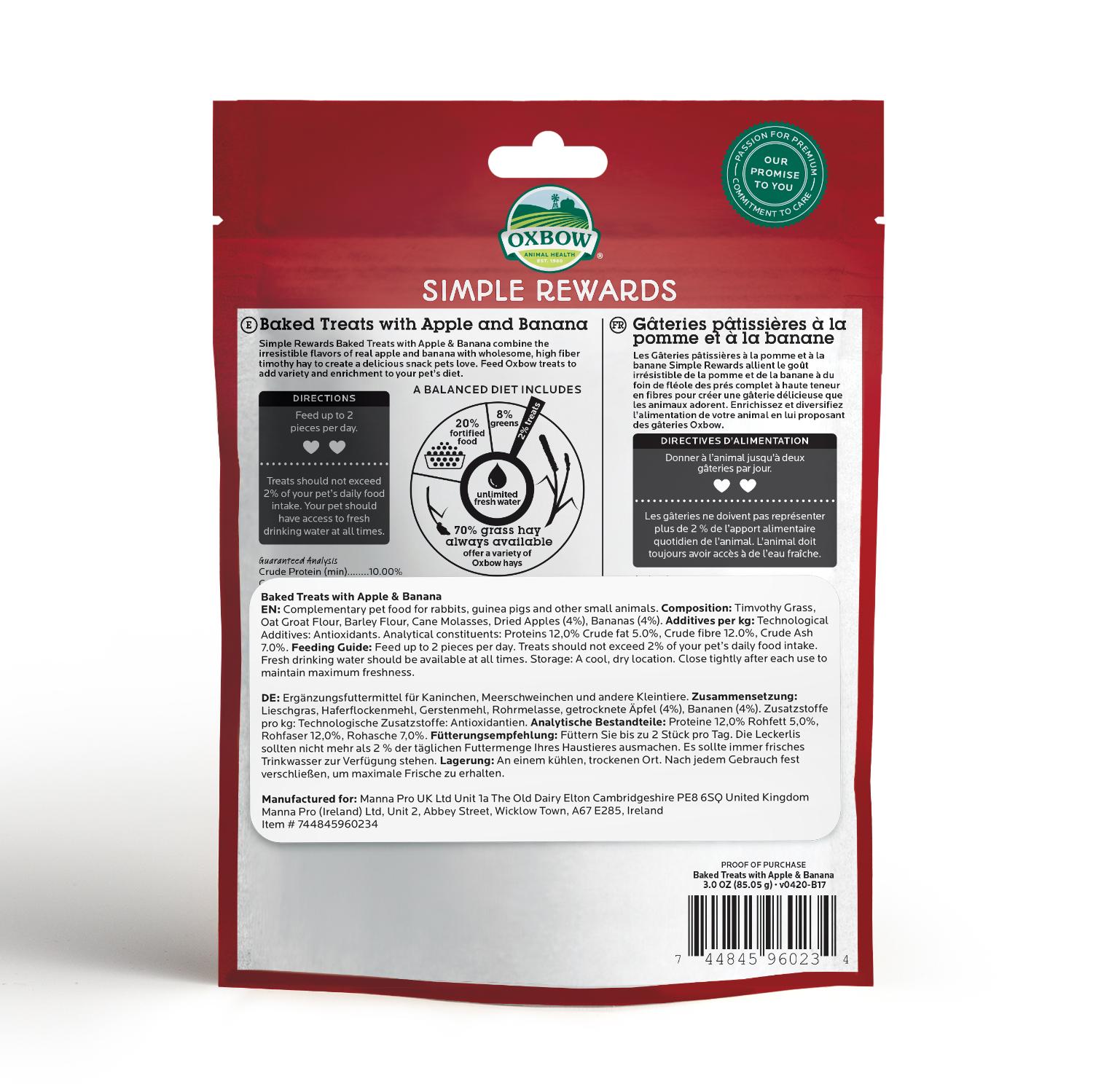 Oxbow Simple Rewards Baked Treat Apple & Banana - 85g Oxbow Simple Rewards Baked Treat Apple & Banana - 85g